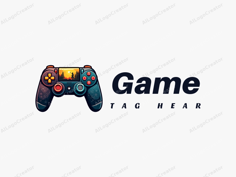 a modern design featuring a colorful game controller intertwined with adventure elements, showcasing a player silhouette, using a clean and harmonious composition.