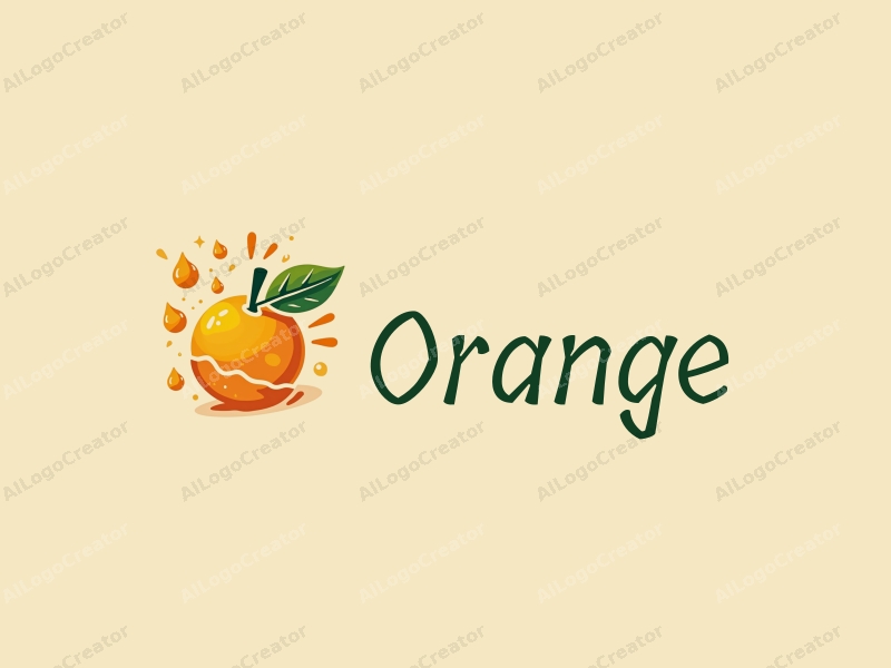 playful design features a stylized orange and juice splash, with water droplets and sunlight rays, combined with a clean background.