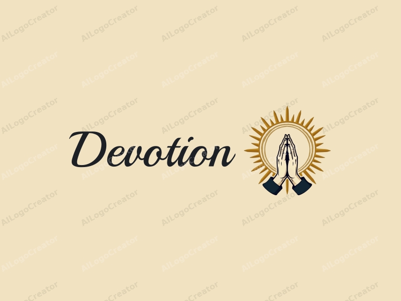 vintage design features a stylized halo above a pair of hands in a prayer position, combined with golden accents and a clean background.