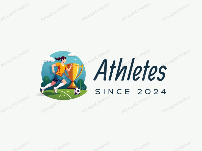 modern design features a dynamic athlete in motion, a stylized trophy, and a sports field background combined with a clean and simple layout.