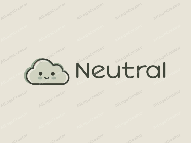 minimalist design features a stylized cloud and a simple face, combined with a clean background and a focus on neutral green tones.