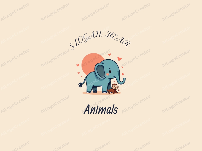 playful design features a colorful elephant and monkey, with a whimsical and fun approach combined with a clean background.