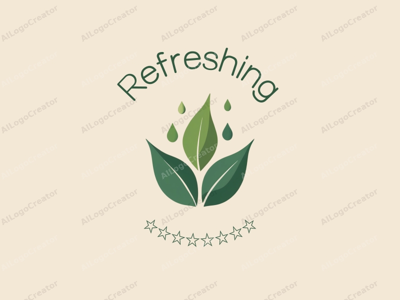 minimalist design features fresh tea leaves and water droplets, combined with a clean background and a natural aesthetic.