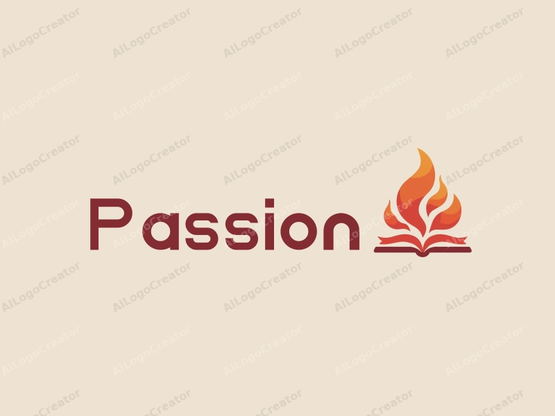 playful design features a stylized flame intertwined with an open book, using a vibrant red color palette, combined with a clean background.