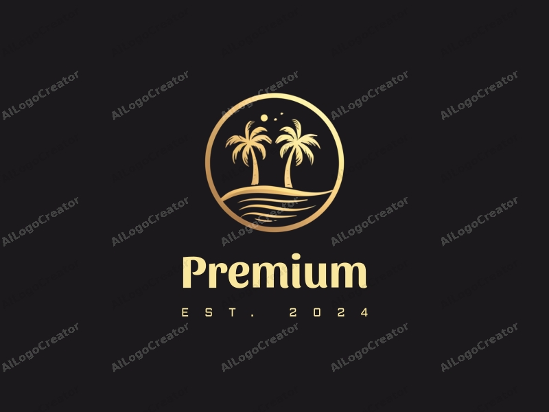 a modern design featuring elegant gold accents, a stylized beach silhouette, and high-end premium elements combined with a clean black background.