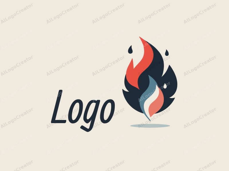 a modern minimalist design featuring stylized smoke and flames, incorporating black, blue, and red colors with a clean background and a creative approach.