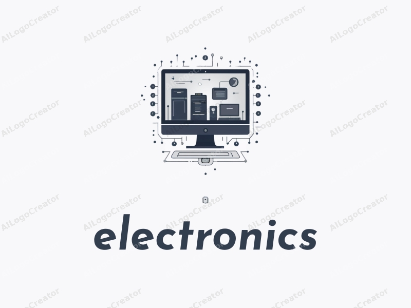 modern design features sleek electronic devices, a stylized computer silhouette, and circuit patterns combined with a clean silver background.