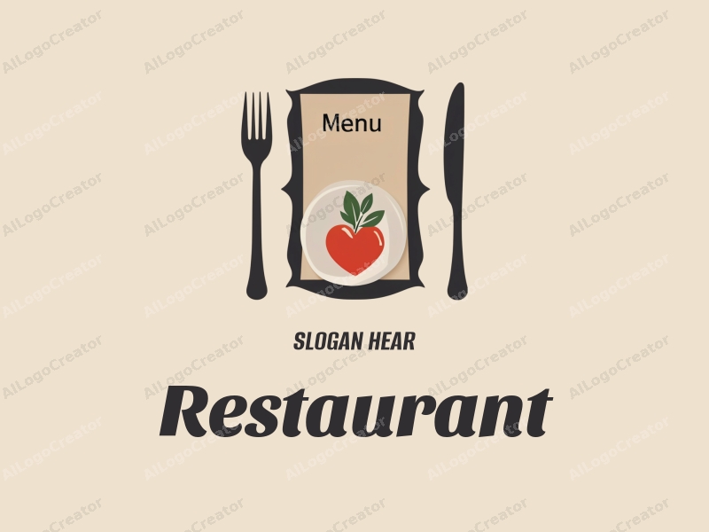 modern design features a stylized dining table with a menu, elegant cutlery, and a plate of food, combined with a clean background.