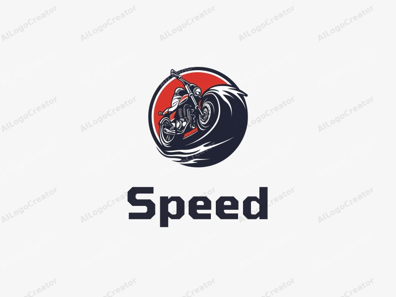 modern design features dynamic lines representing speed, a stylized engine and tire, combined with a clean background.