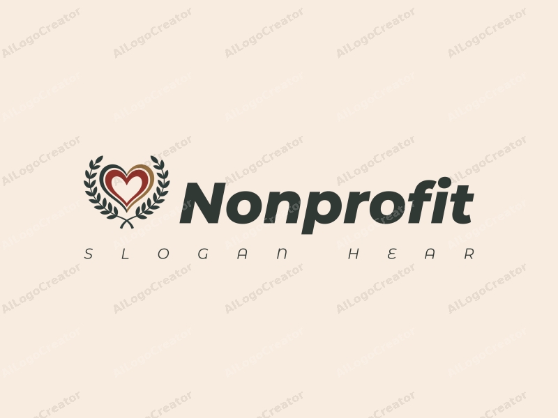 modern design features a heart shape intertwined with an olive branch, symbolizing charity and volunteerism, combined with a clean background and harmonious composition.