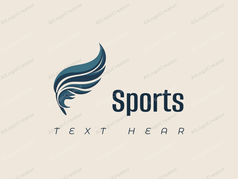 modern design features dynamic sports elements, a stylized feather and wave motif, combined with a clean background.