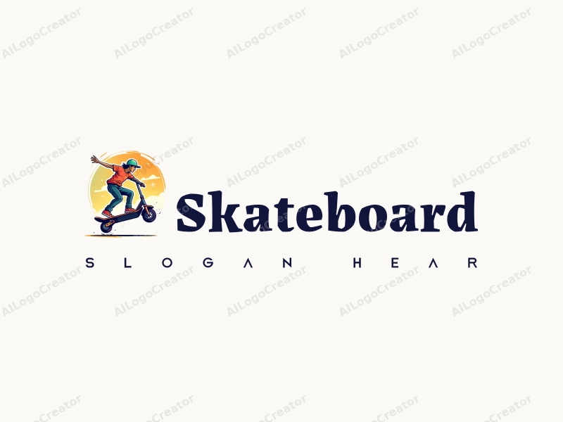 playful design features a vibrant skateboard and scooter in mid-jump, with dynamic lines and a clean background, emphasizing movement and energy.