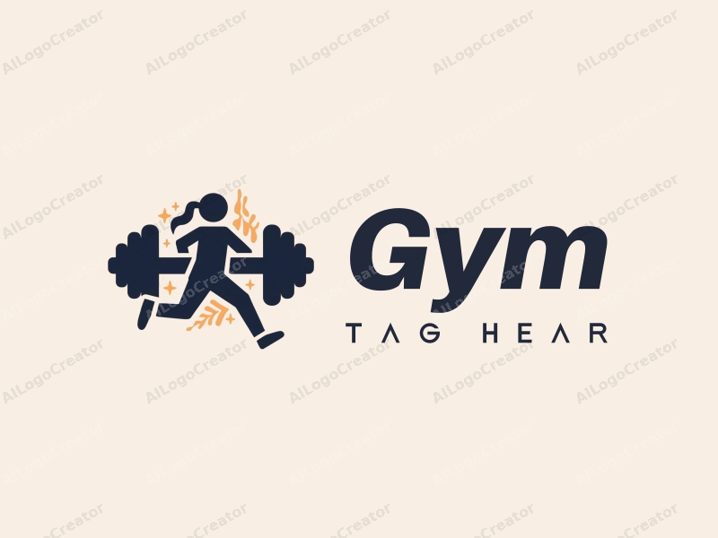 modern design features a stylized dumbbell and a dynamic runner silhouette, combined with a clean background and a harmonious layout.