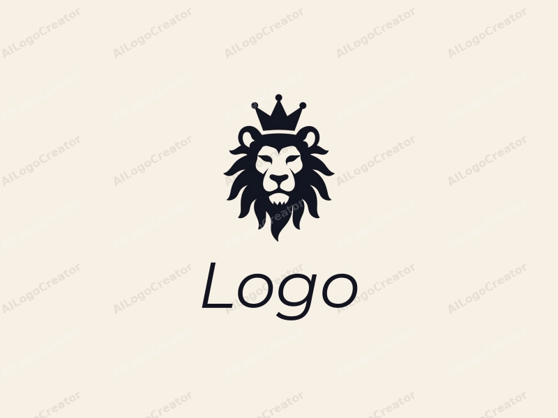 a modern design featuring a stylized lion with a crown, incorporating a minimalist approach combined with a clean background.