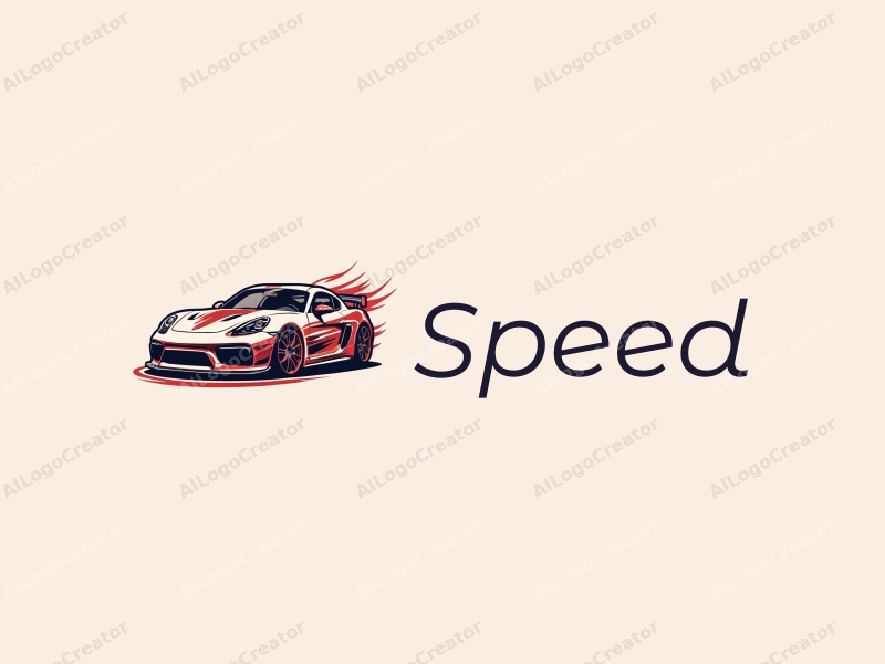 a modern design featuring dynamic lines representing speed, a stylized racing car silhouette, and an abstract engine shape, combined with a clean background.