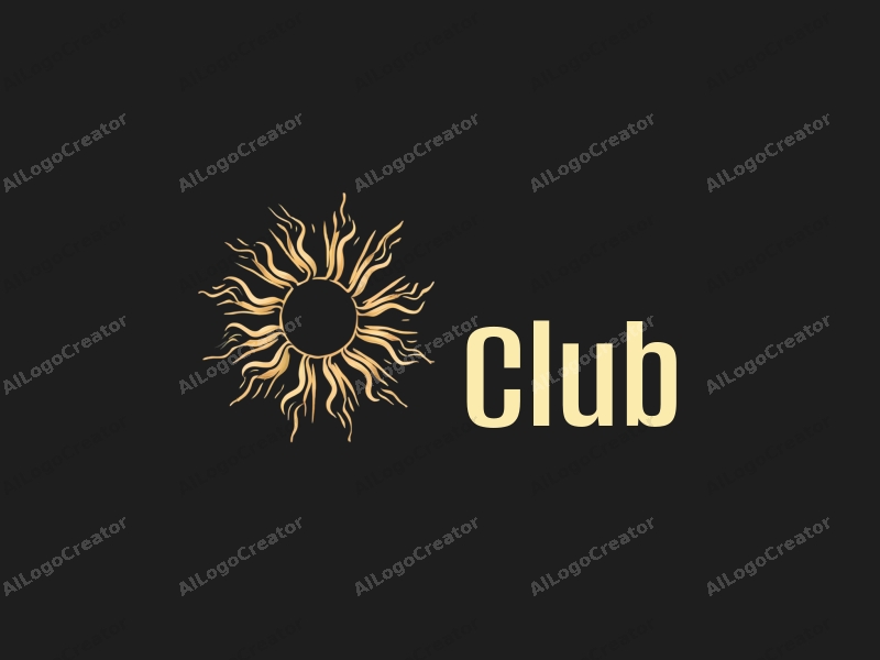 a modern design featuring abstract representations of a club atmosphere, social connections, and dynamic music and dance elements, combined with a sleek black and gold color palette on a clean background.