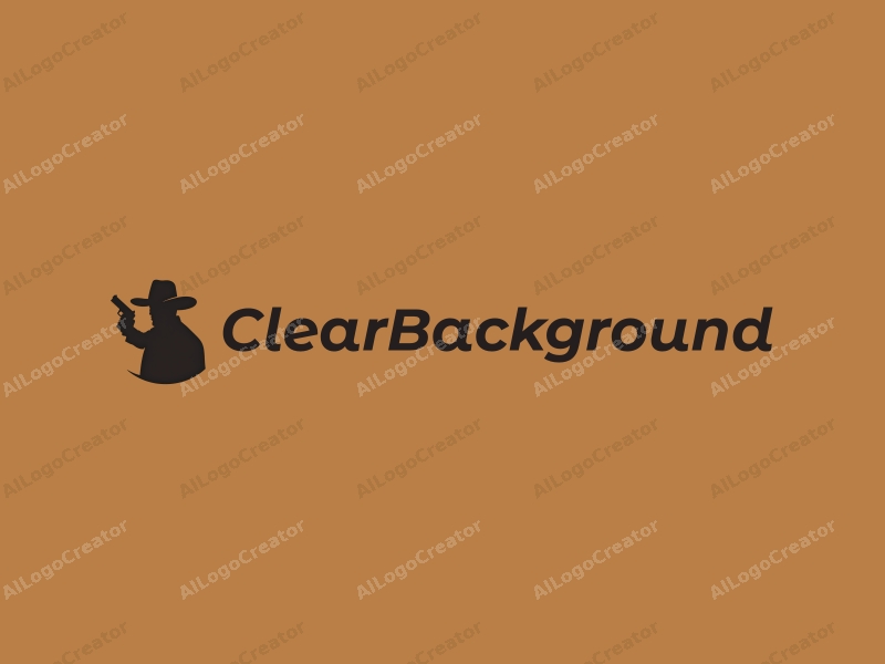 minimalist design features a stylized cowboy silhouette wearing a cowboy hat, holding a handgun, combined with a clean and transparent background.