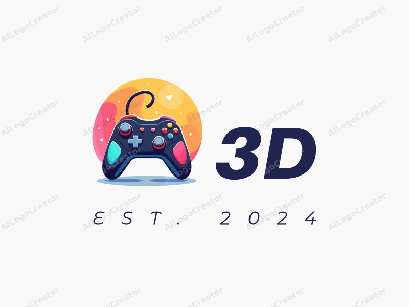 a modern design featuring a colorful 3D game controller and a dynamic character, incorporating a playful and energetic composition with clean lines and a vibrant background.