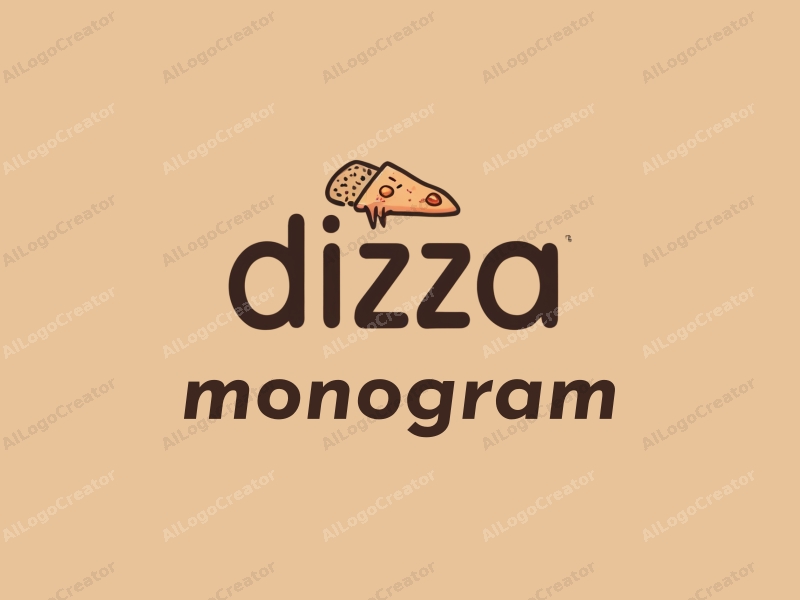 modern design features stylized letters and a minimalist pizza shape, combined with a clean background.