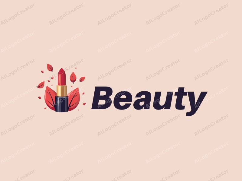 a modern design featuring elements of beauty and makeup, including a stylized lipstick and flower petals, combined with a clean background.