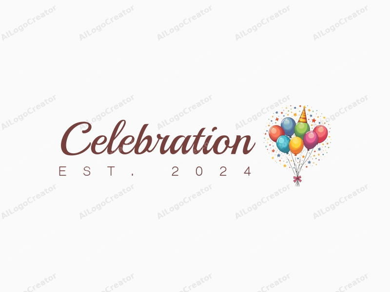 playful design features colorful rainbow balloons and a stylized golden party hat, combined with a clean background to evoke a festive and celebratory atmosphere.