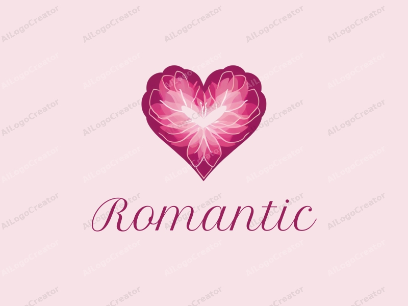 playful design features a heart shape intertwined with flower petals, using a pink and purple color palette, combined with a clean background.