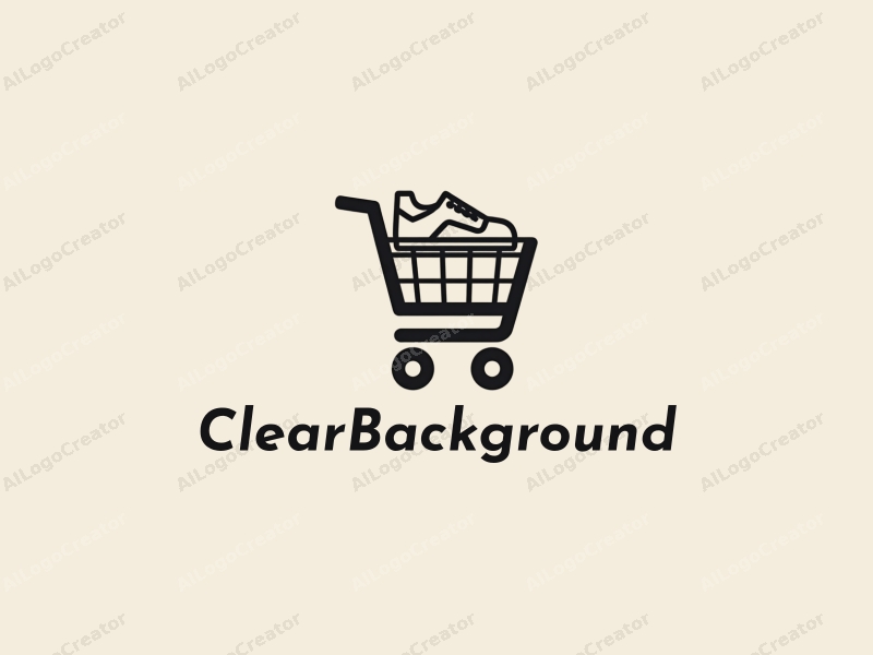 minimalist design features a stylized shopping cart and a pair of sneakers, combined with a clean and transparent background.