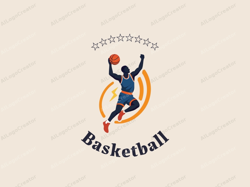 playful design features a dynamic basketball and an athlete celebrating victory, combined with a clean background.