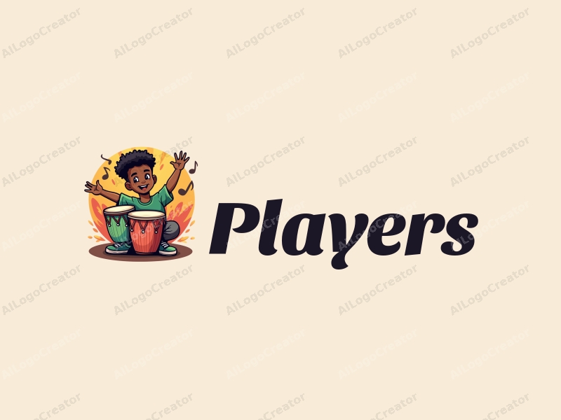 playful design features a vibrant player and a stylized game character, combined with African drums and musical notes, set against a clean background.