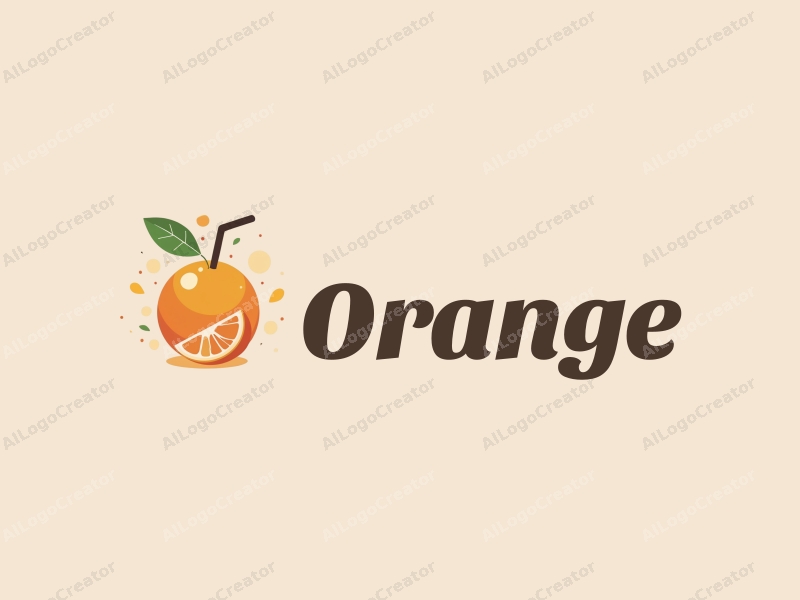 playful design features a stylized orange, a splash of juice, and a straw, combined with a clean background.