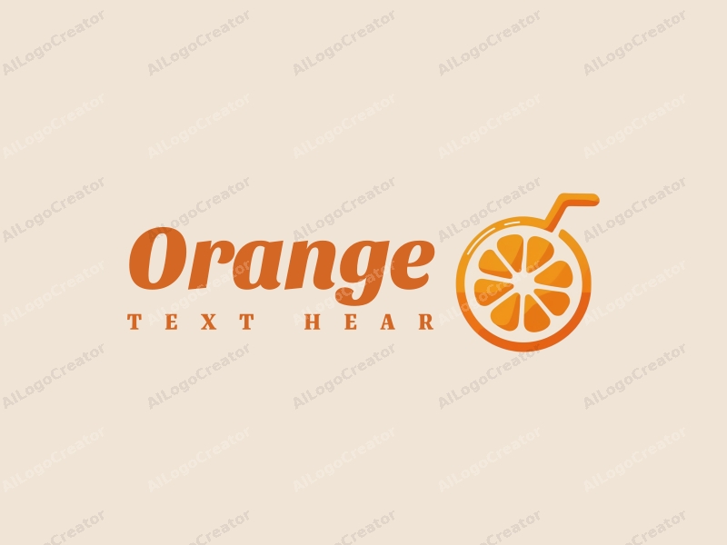 playful design features a stylized orange with a straw, vibrant orange color, and a clean background, emphasizing freshness and fun.