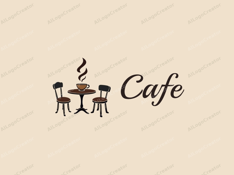 vintage design features a stylized coffee cup, retro tables and chairs, combined with a clean background.