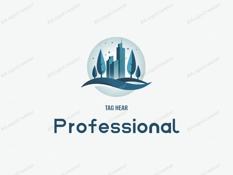 a modern design featuring stylized trees and buildings, representing professionalism and certification, combined with a clean background in blue and gray tones.