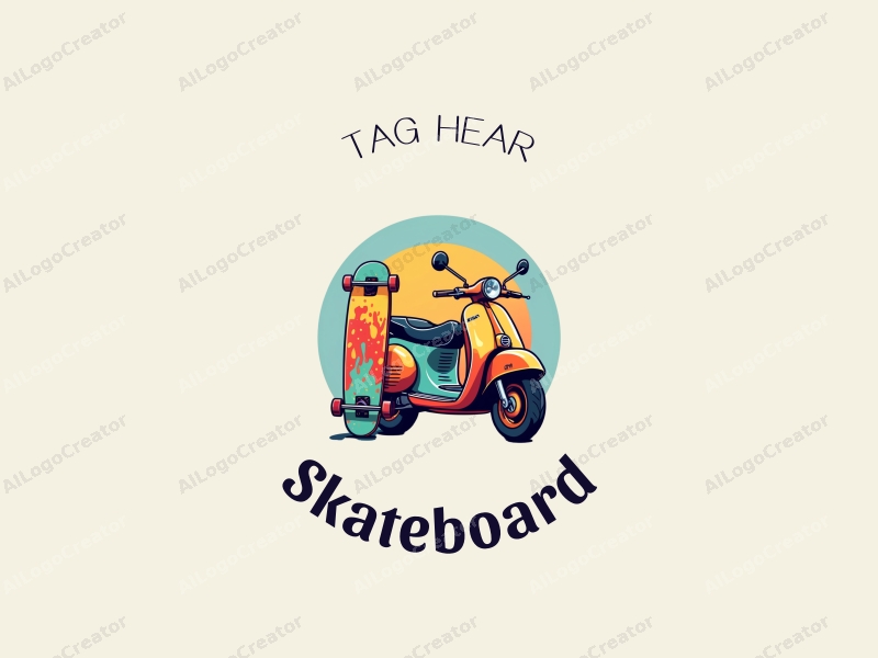 playful design features a vibrant skateboard, a stylized scooter, and a motorcycle, combined with a clean background and a fun, energetic composition.