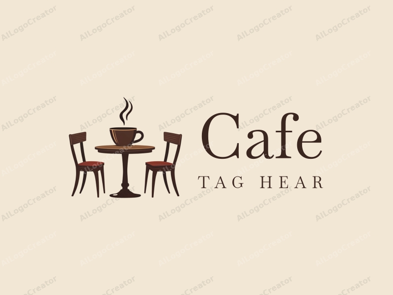 vintage design features a stylized coffee cup, retro table, and chairs, combined with a clean background.