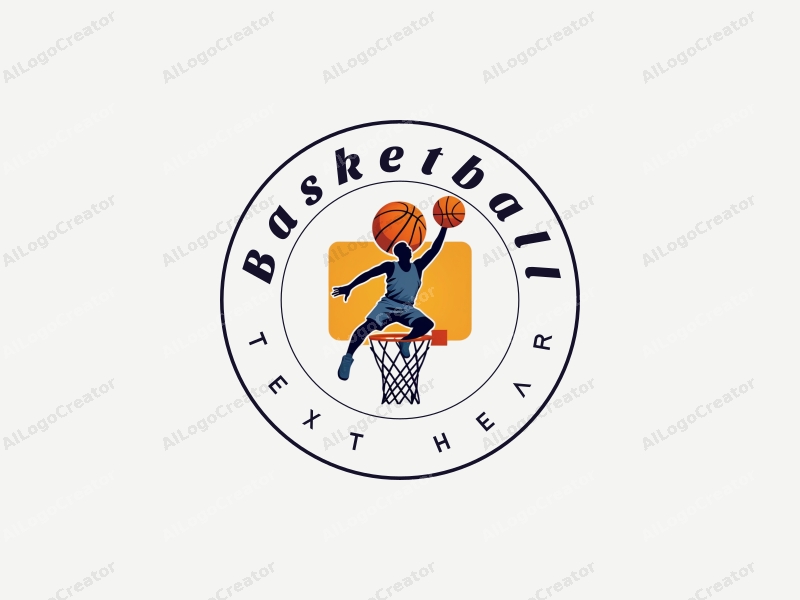 playful design features a dynamic athlete in action, a stylized basketball and hoop, combined with a clean background.