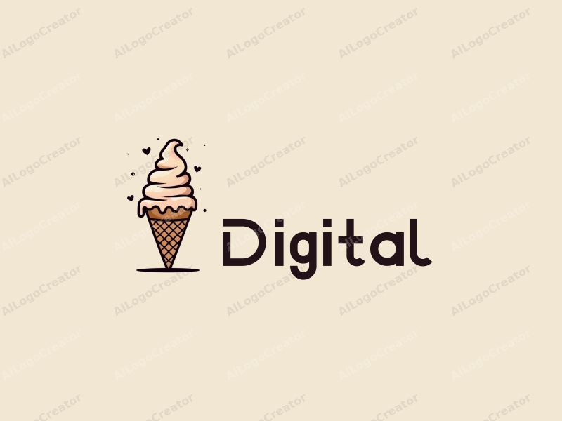 a modern design featuring digital elements, a stylized ice cream cone, and a playful dog silhouette, combined with a clean background.