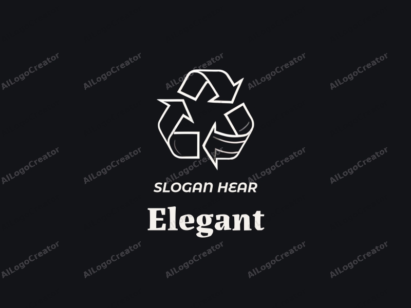 a modern minimalist design featuring elegant and refined shapes inspired by ocean waves and recycling symbols, combined with a clean black background.