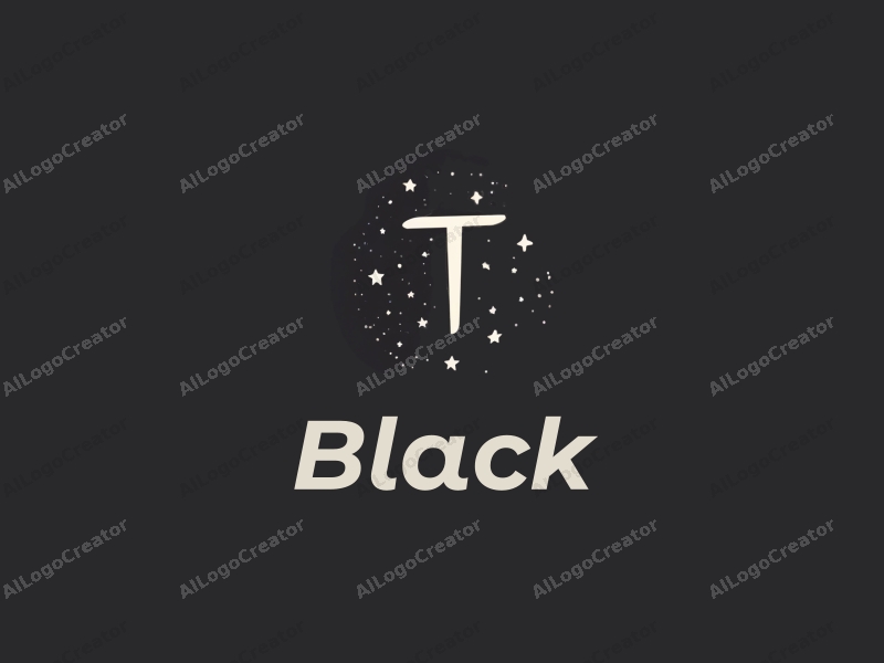 minimalist design features a stylized letter T surrounded by stars, set against a black night sky, creating a clean and harmonious composition.