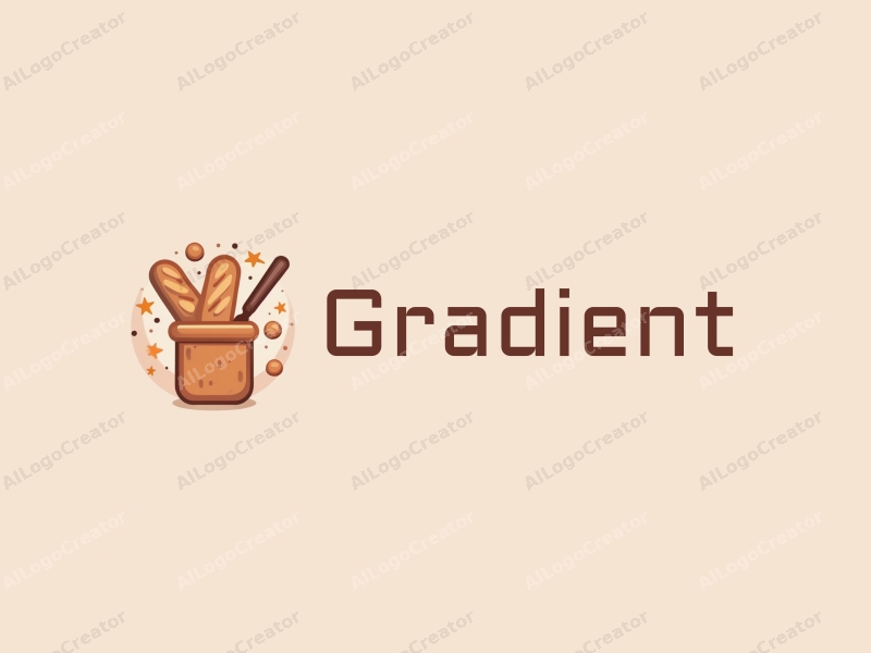 a modern design featuring a stylized bread loaf and kitchen elements, utilizing a gradient and transition effect, combined with a clean background.