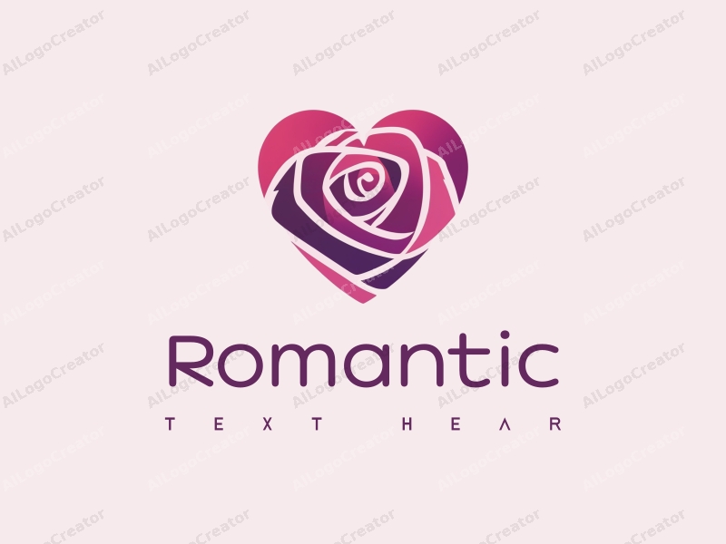 playful design features a stylized rose intertwined with a heart shape, incorporating pink and purple colors, combined with a clean background.