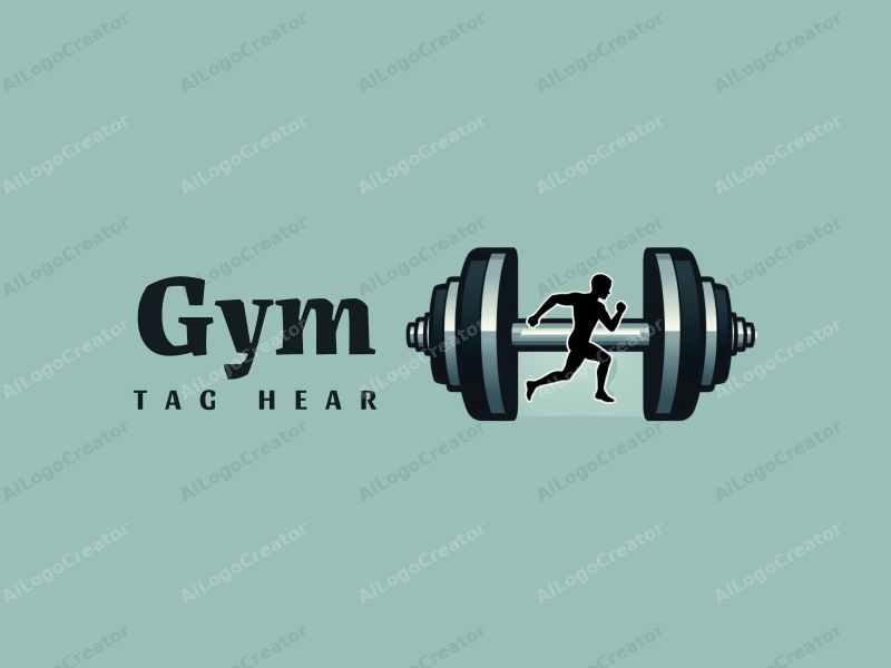 modern design features stylized dumbbells and dynamic runners, combined with a clean background and a harmonious composition.