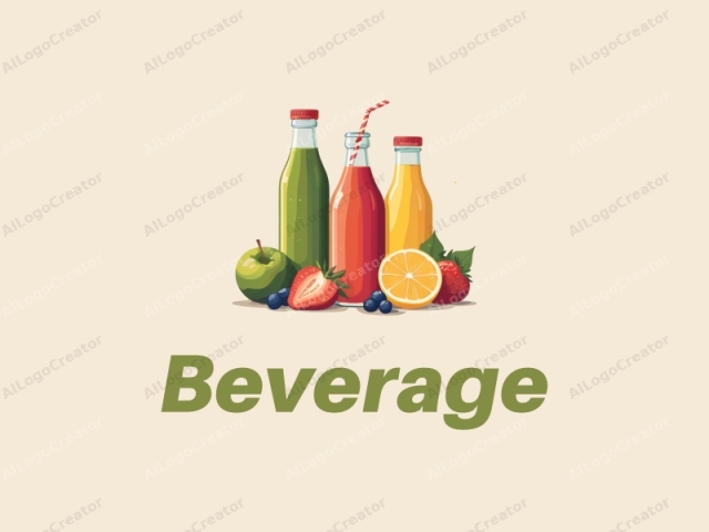 diseño moderno con características de botellas de jugo vibrantes, una variedad de bebidas de colores y un fondo limpio combinado con una composición armónica.