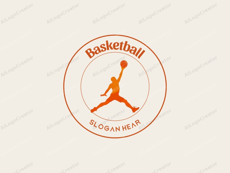 playful design features a dynamic silhouette of a jumping athlete with a basketball, incorporating bold orange tones and a clean background for a vibrant and energetic feel.