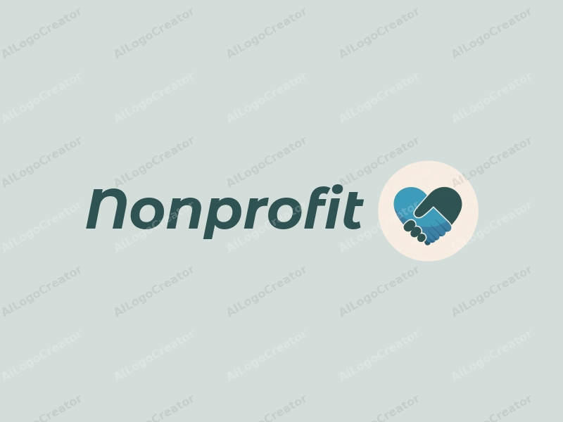 modern design features a stylized heart and handshake symbolizing charity and volunteerism, combined with a clean background in blue and green tones.