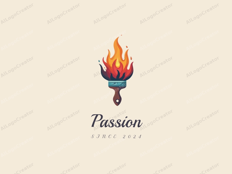 playful design features a vibrant flame intertwined with a stylized paintbrush, creating a dynamic and energetic composition against a clean background.