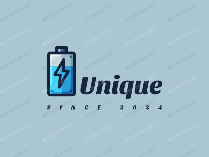 a modern minimalist design featuring a stylized battery and lightning bolt, combined with a clean background and innovative elements in blue and gray colors.