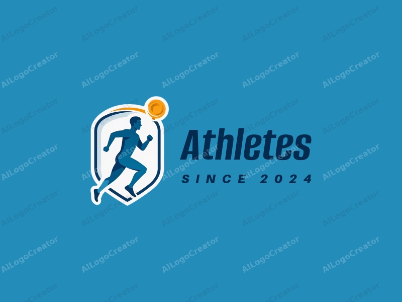 modern design features a stylized runner in motion, a medal symbolizing achievement, and a dynamic representation of competition combined with a clean blue background.