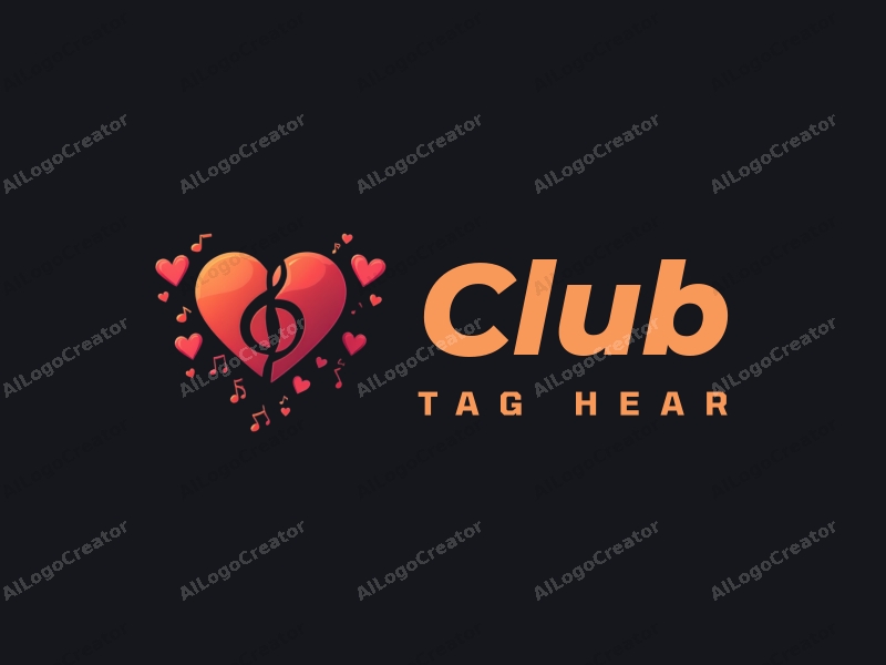 a modern design featuring a stylized club and social elements, incorporating musical notes and heart shapes, combined with a clean black background.