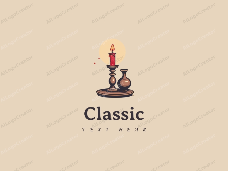 vintage design features a stylized candle and vase, incorporating classic and traditional elements, combined with a clean background.